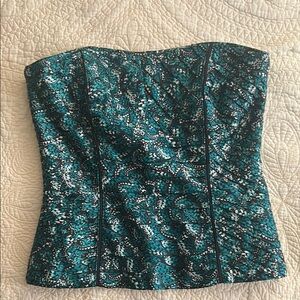 White House Black Market Teal and Black Strapless Top